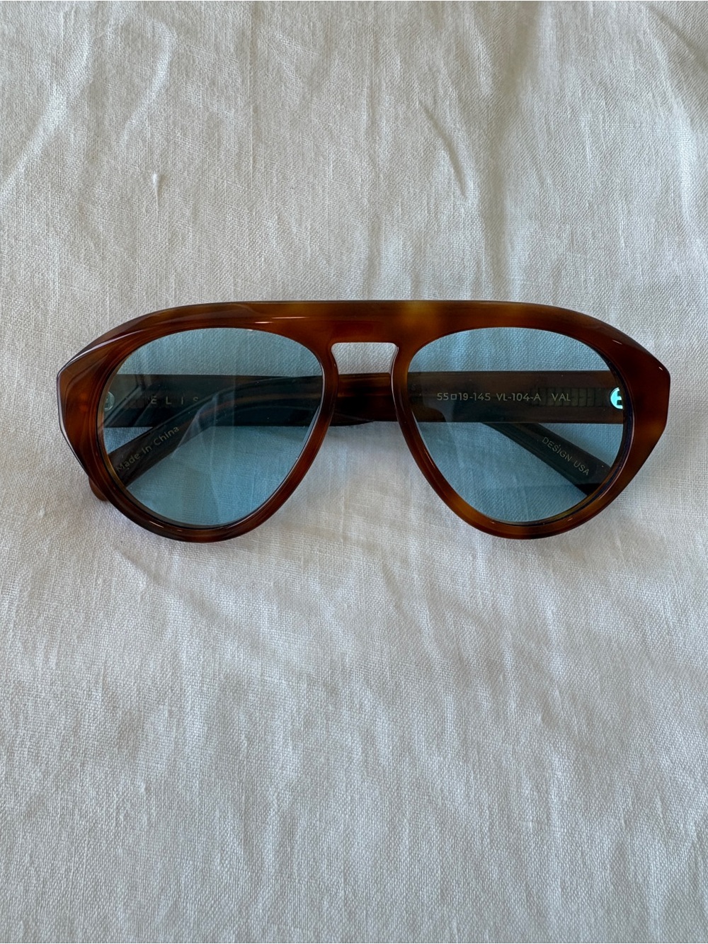 Elisa Johnson Val Aviator Sunglasses - Light Brown Tortoise / Blue Lens